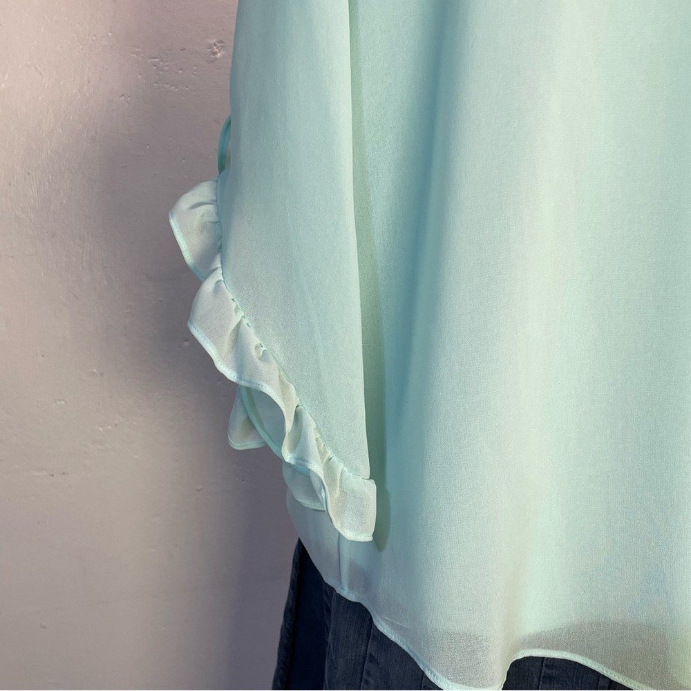 #0241 NWT Calvin Klein Aqua Lined Blouse with Flutter Sleeves-M - Picture 5 of 5